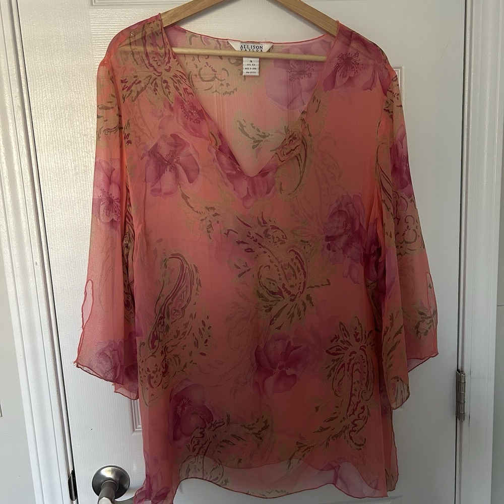 Allison Taylor Sheer 100% Silk Floral Blouse